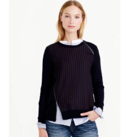 J. Crew Asymmetrical Zip Stripe Navy Sweater XS - Picture 1 of 16